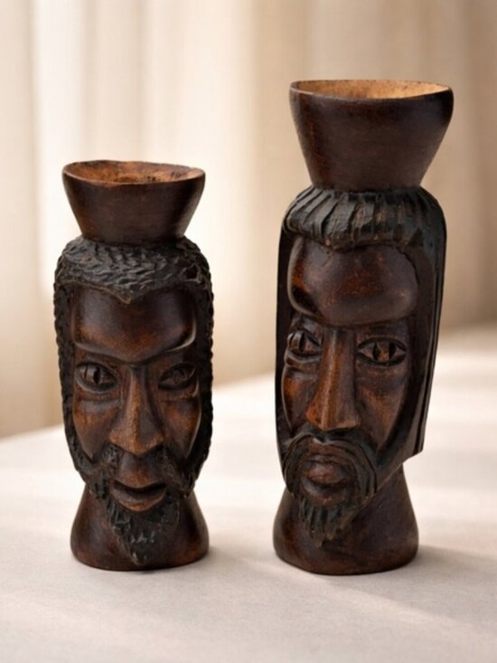Other - Tribal/Jamaican Bust Set Of 2 Decorative Dark Brown 7.5"
